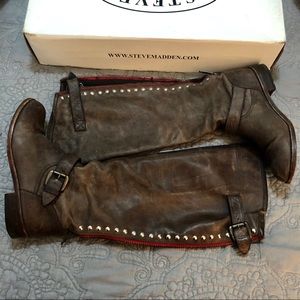 Distressed Leather Riding Boots
